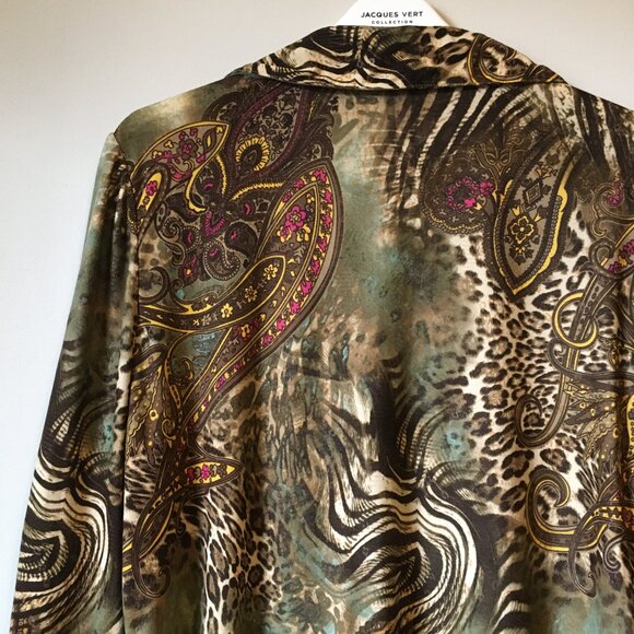 Vintage Y2K Animal Paisley Print Ruched Sleeve Button Up Top - Picture 5 of 16